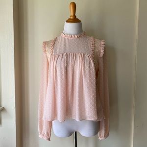 Zara pink top w ruffles and lace L